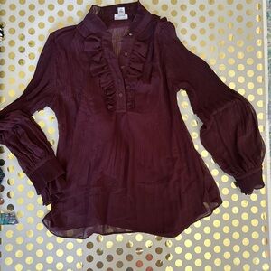 Worthington Red Ruffled Long Sleeve Blouse